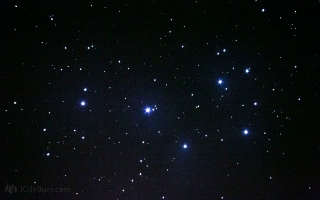 M45; Pleiades open cluster. A single 10 second frame at iso 6400